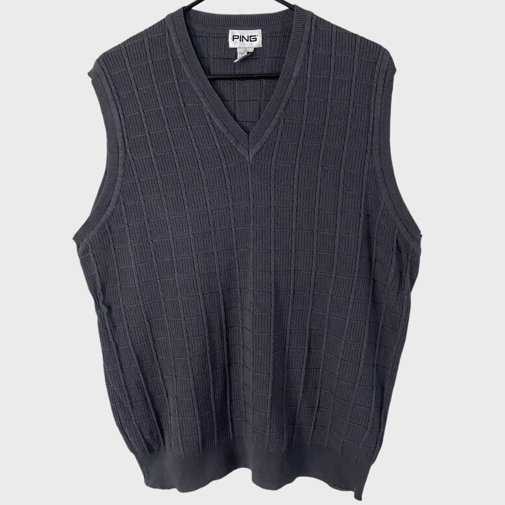 Vintage Ping V-Neck Sweater Vest Men's Large Gray Textured Knit Golf Pullover